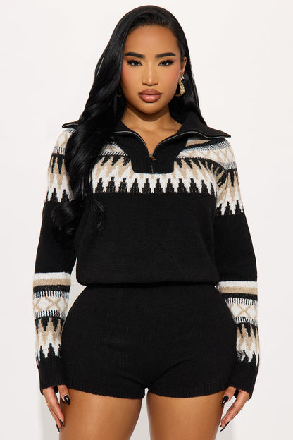 Shyla Sweater Romper - Black/combo