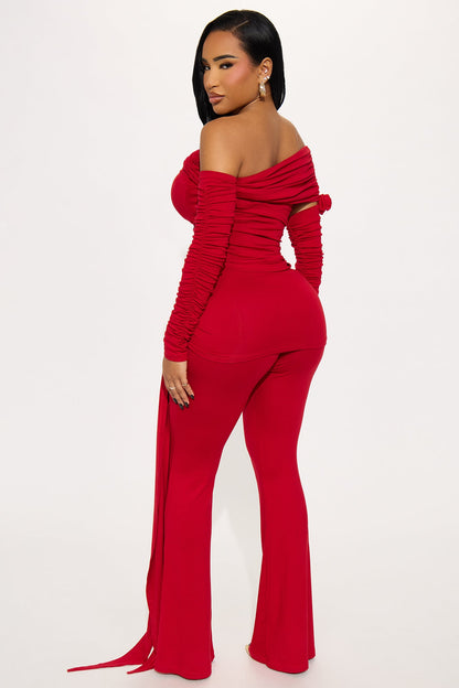 Rebecca Off Shoulder Draped Jumpsuit - Red