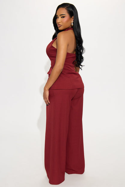 Melinda Halter Vest Pant Set - Burgundy