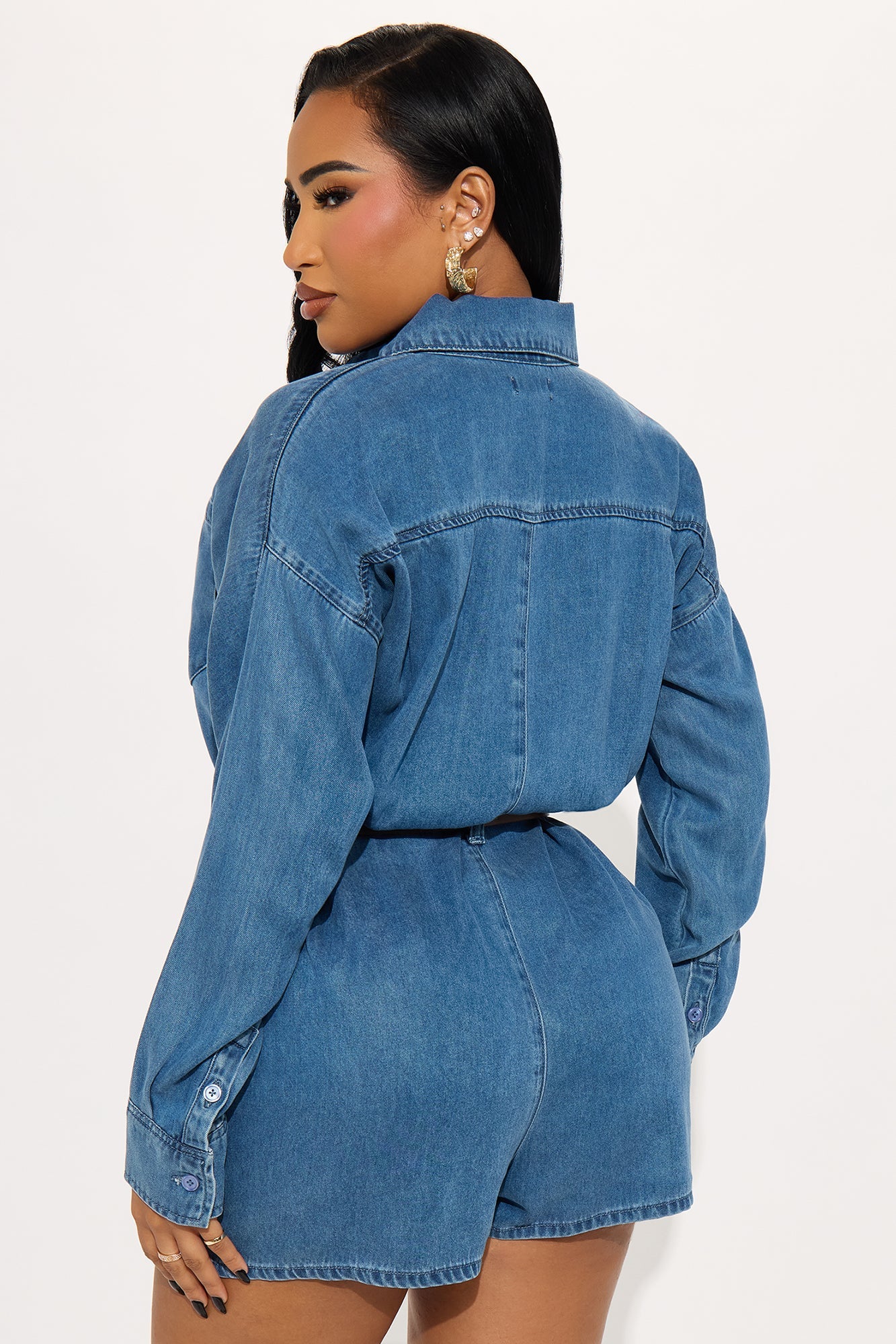 Dariela Belted Romper - Medium Wash