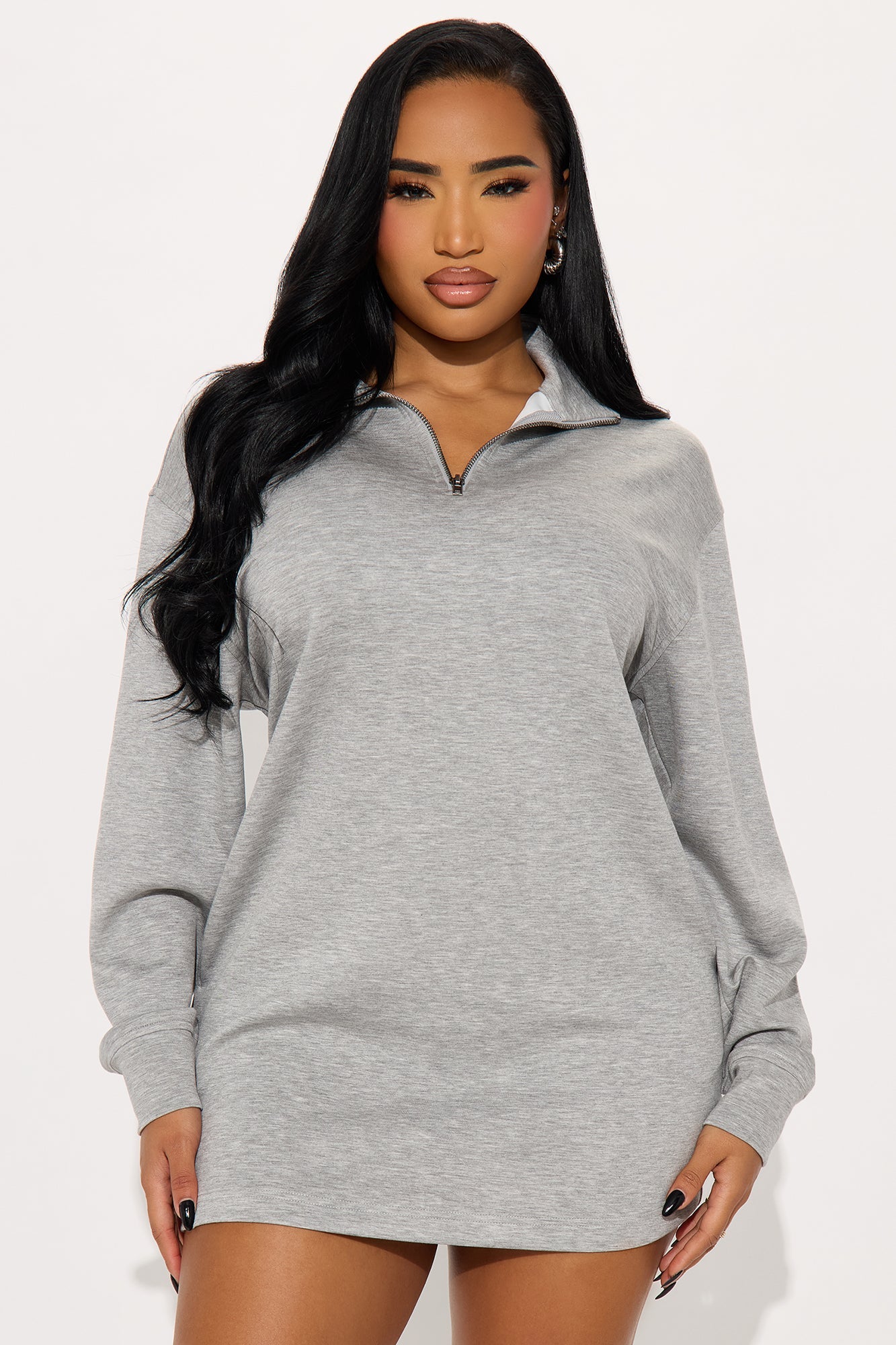 Flow With Me Sweater Mini Dress - Heather Grey