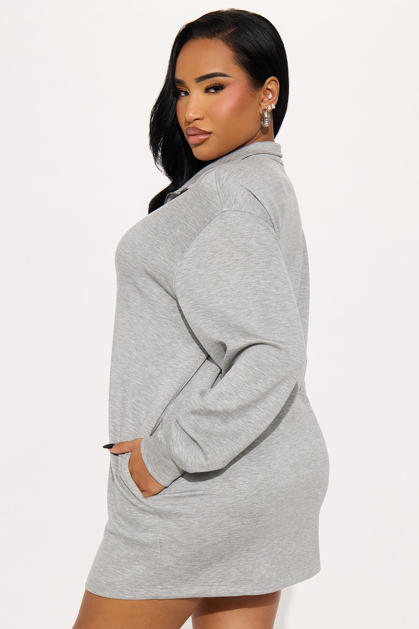 Flow With Me Sweater Mini Dress - Heather Grey