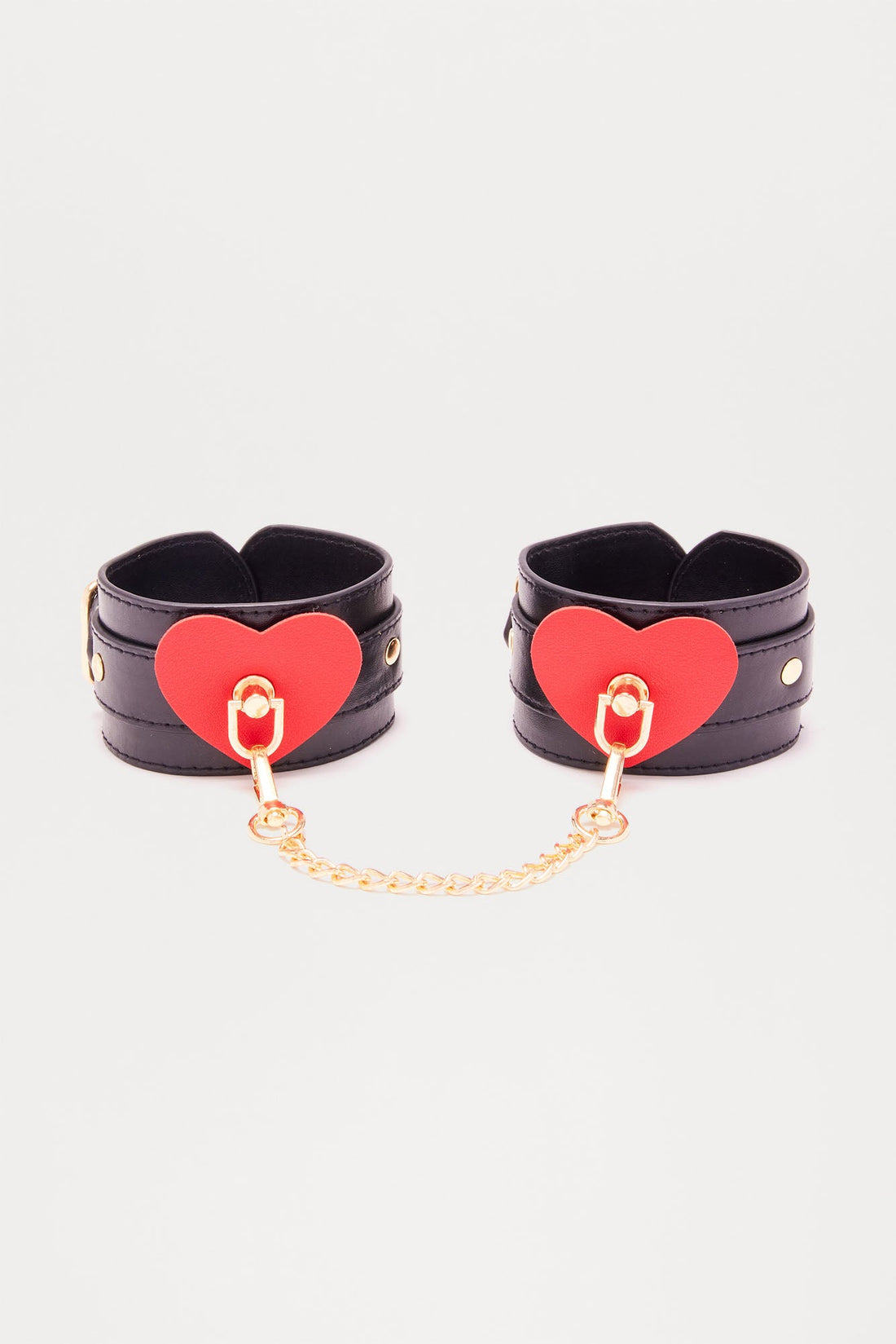 Love Happy Faux Leather Handcuffs - Black/Red