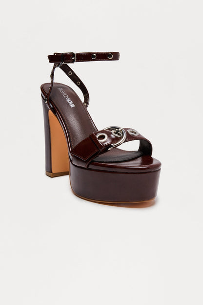 Wrenny Buckle Platform Heels - Brown