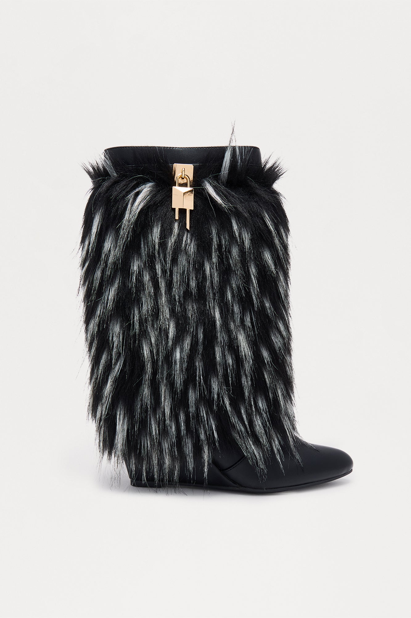 Windy Hardware Faux Fur Boots - Black