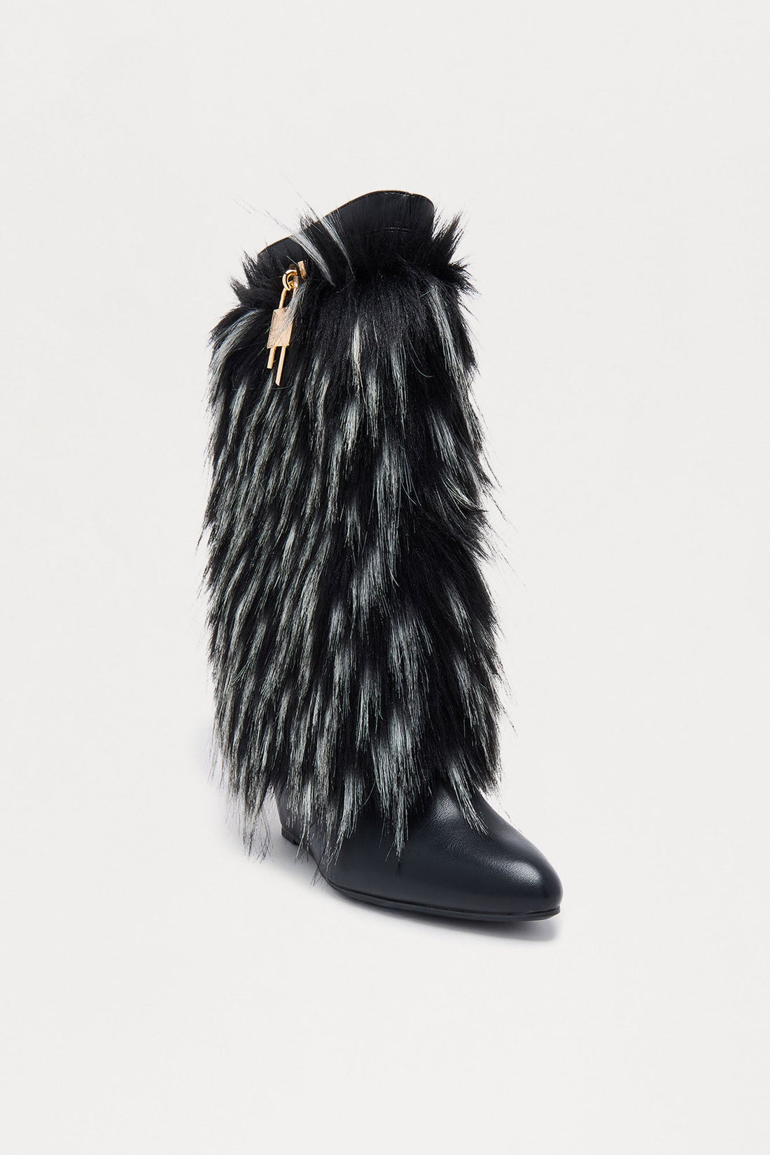 Windy Hardware Faux Fur Boots - Black