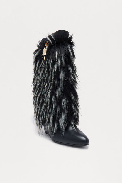 Windy Hardware Faux Fur Boots - Black