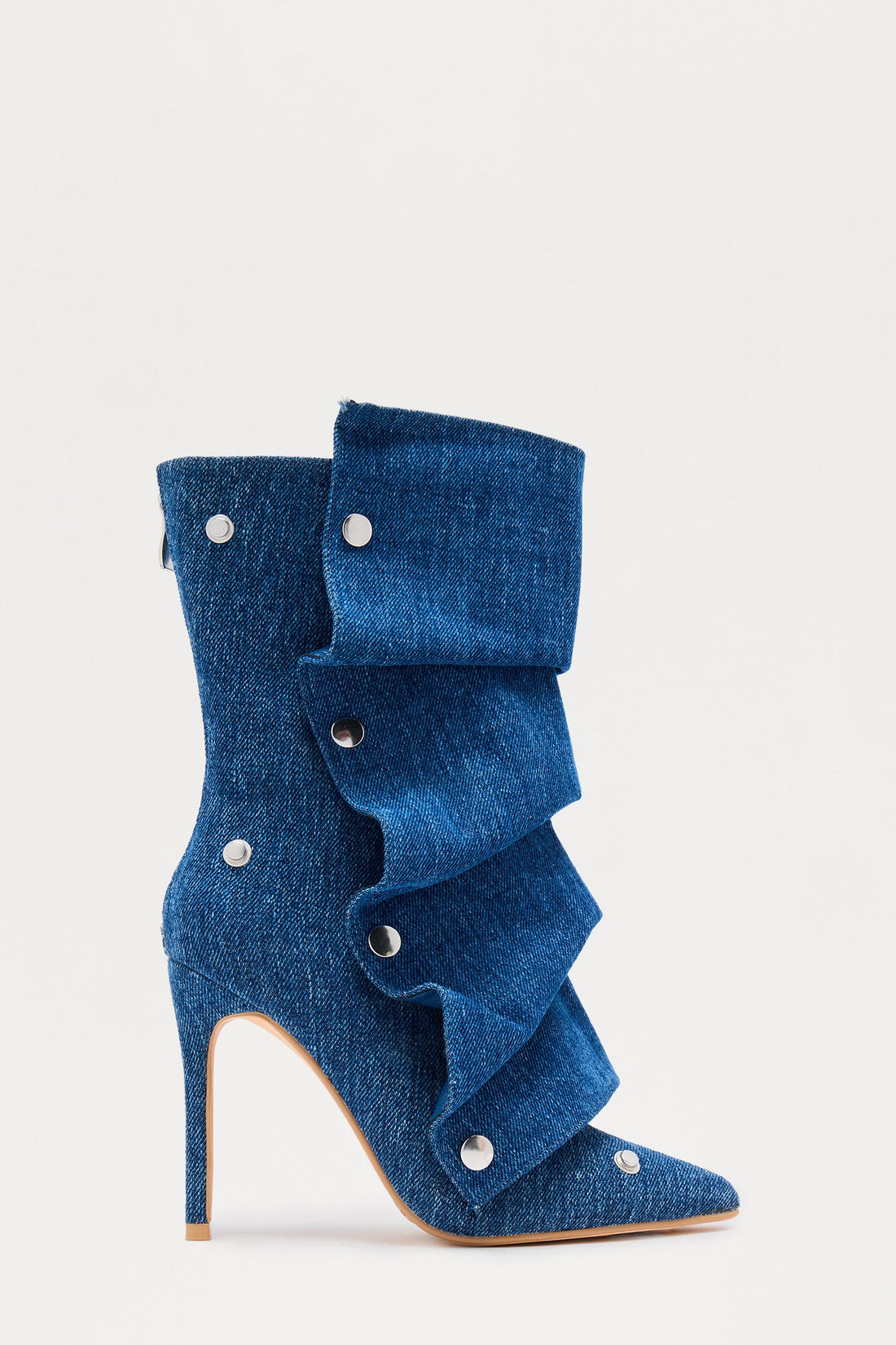 Amata Studded Stiletto Boots - Denim