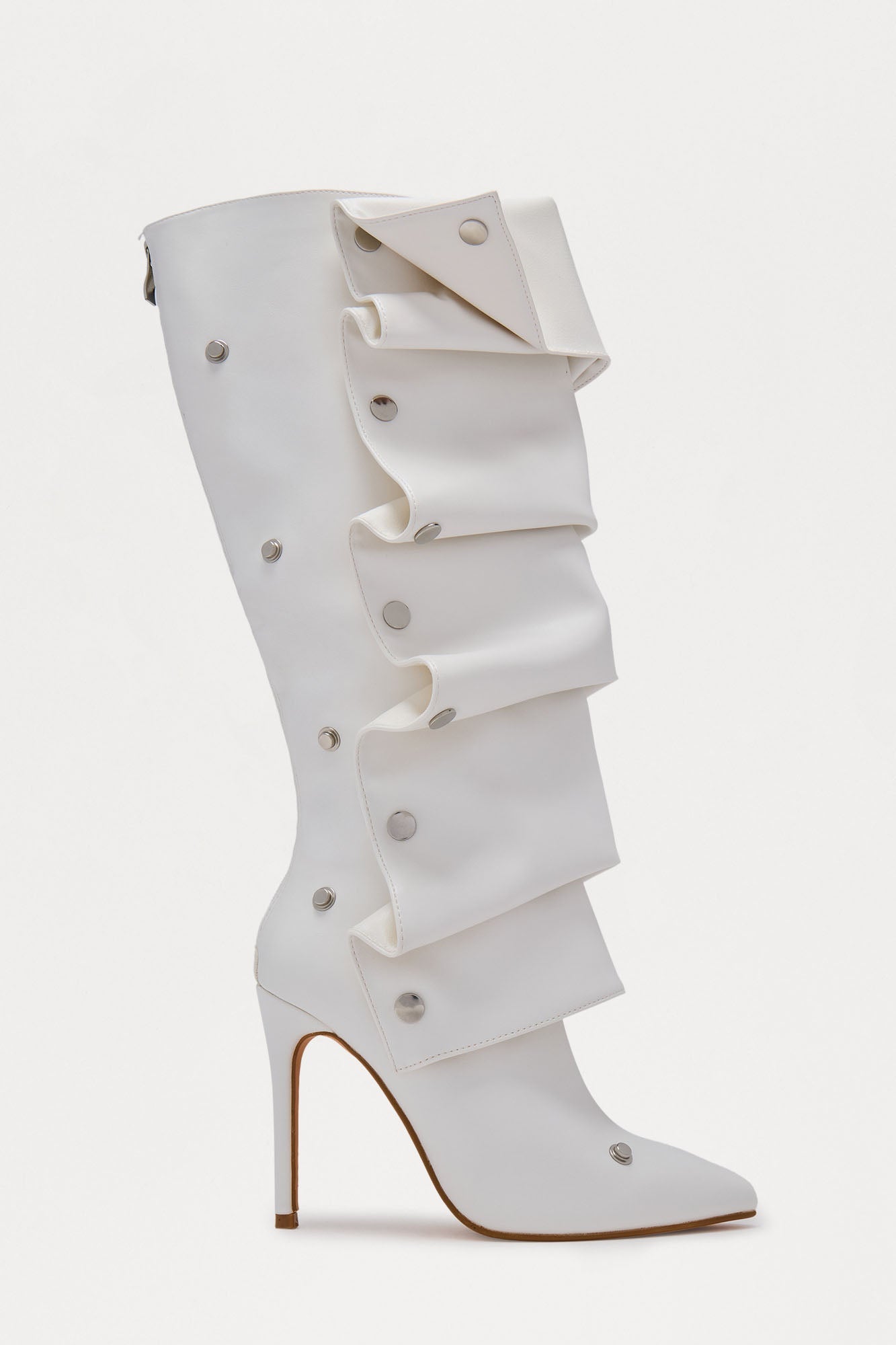 Nay Ruched Studded Boots - White