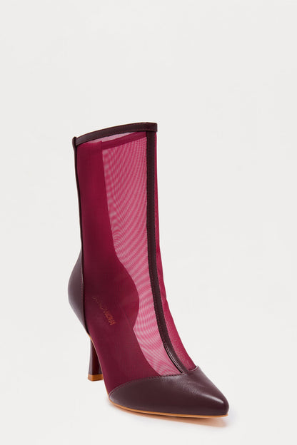 Marabou Mesh Stiletto Booties - Burgundy