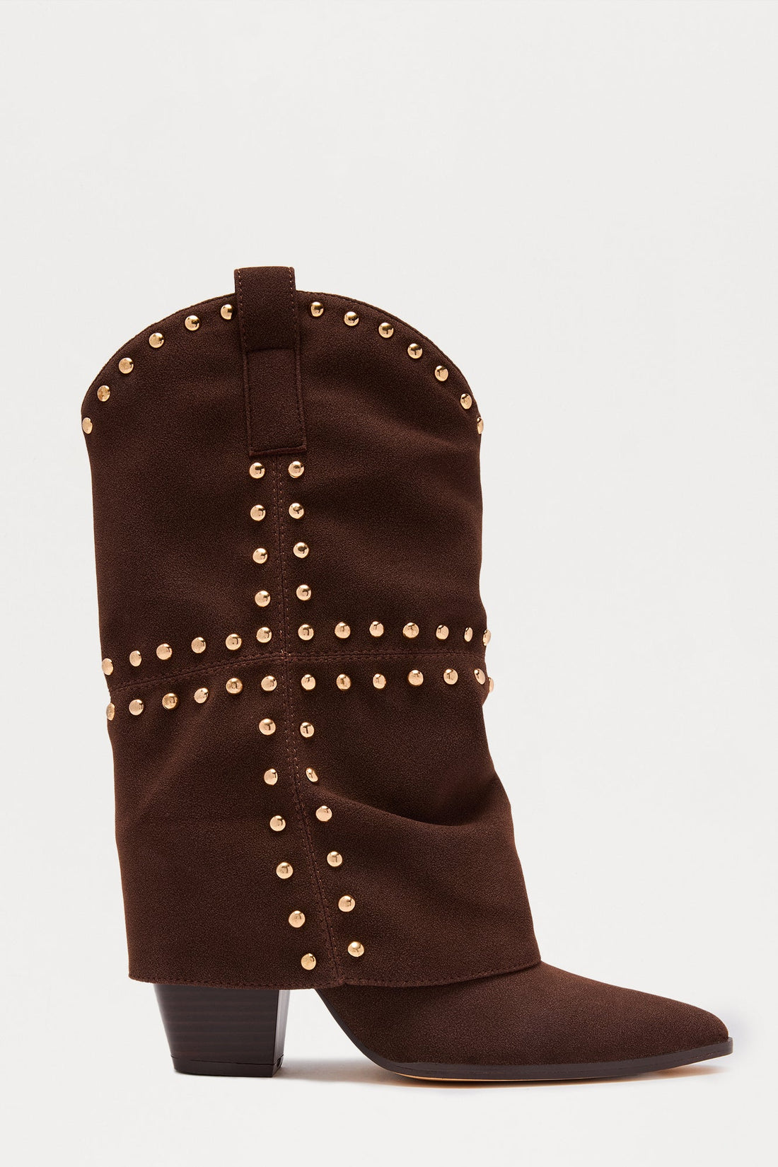 Tempe Studded Overlay Cowboy Boots - Chocolate