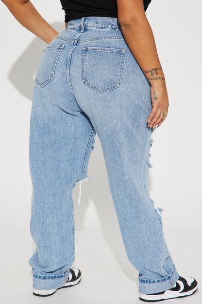 Seeking Thrills Shredded Straight Leg Jeans - Medium Wash