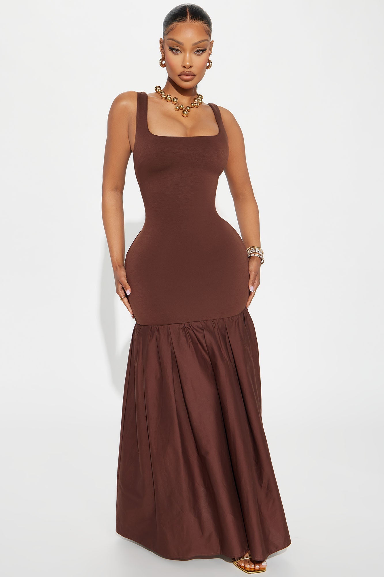 Caroline Poplin Maxi Dress - Chocolate