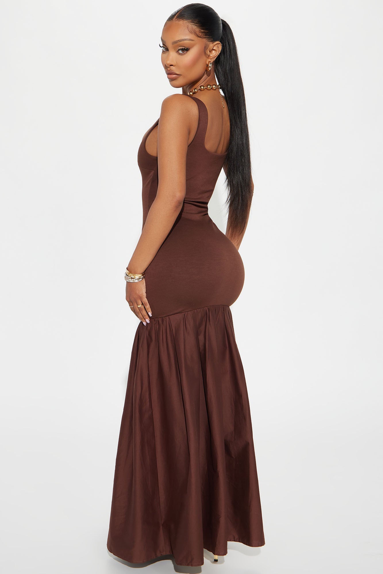Caroline Poplin Maxi Dress - Chocolate