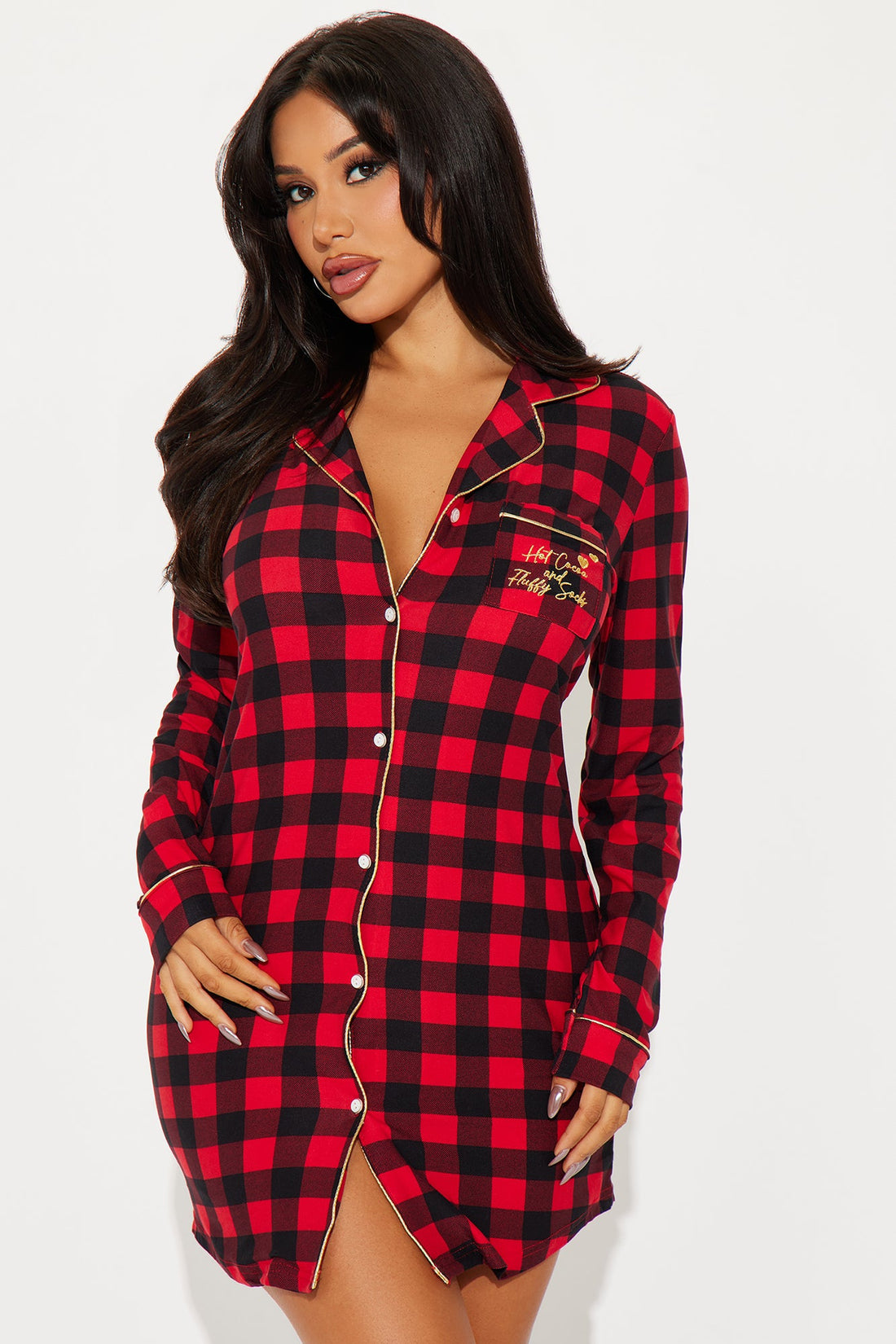 Hot Cocoa Glitter PJ Sleep Shirt - Red/Black