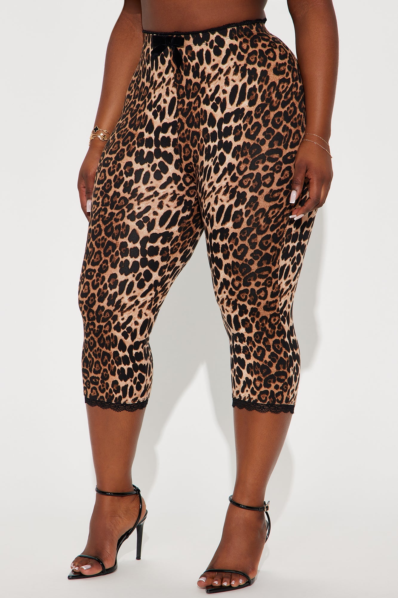 Florentina Lace Trim Capri Legging - Brown/combo