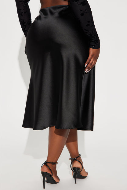 Girls Need Love Satin Midi Skirt - Black