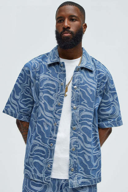 Fingerprints Swirl Denim Shirt - Medium Blue Wash