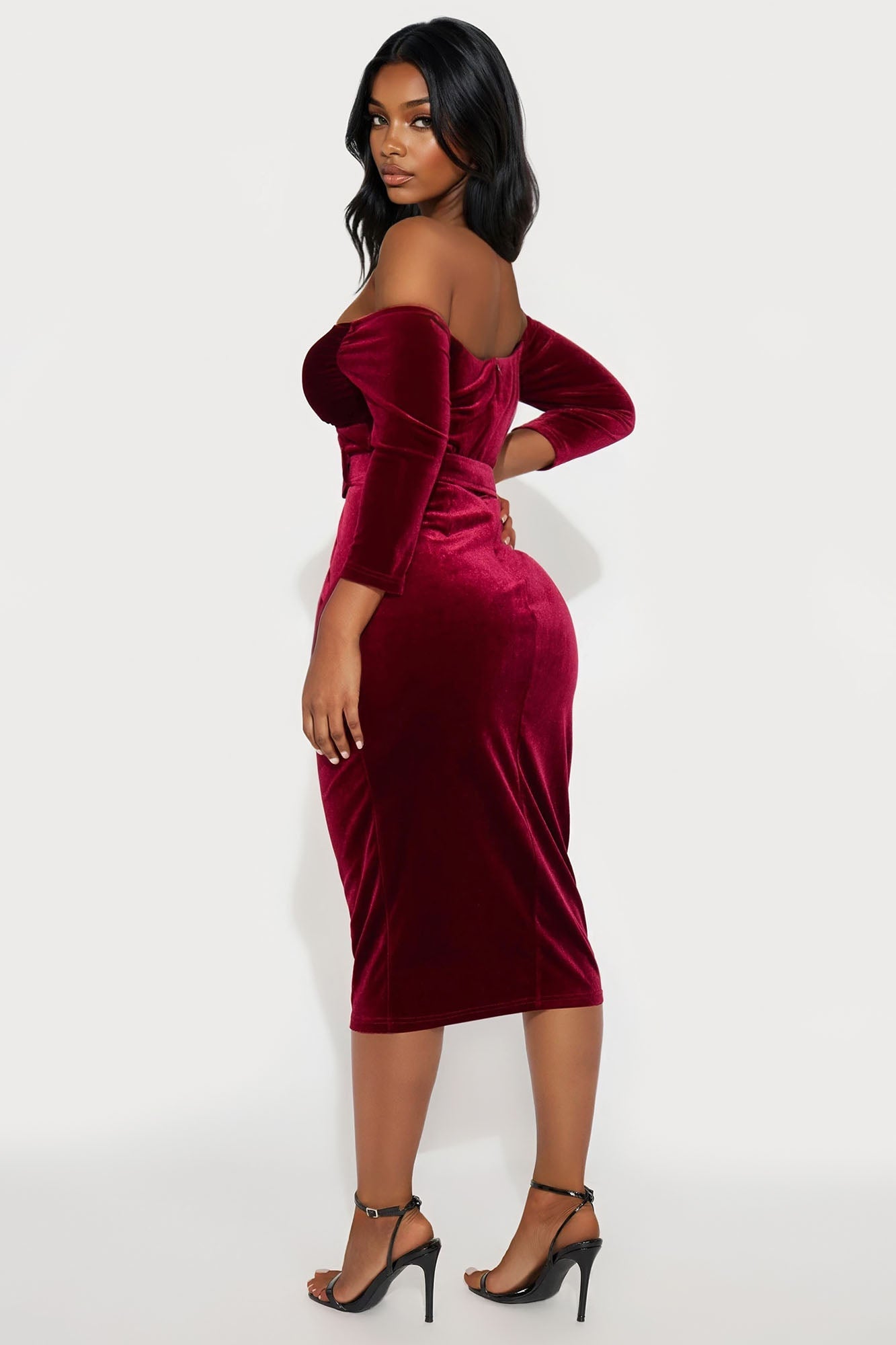 Betsey Belted Velvet Midi Dress - Wine