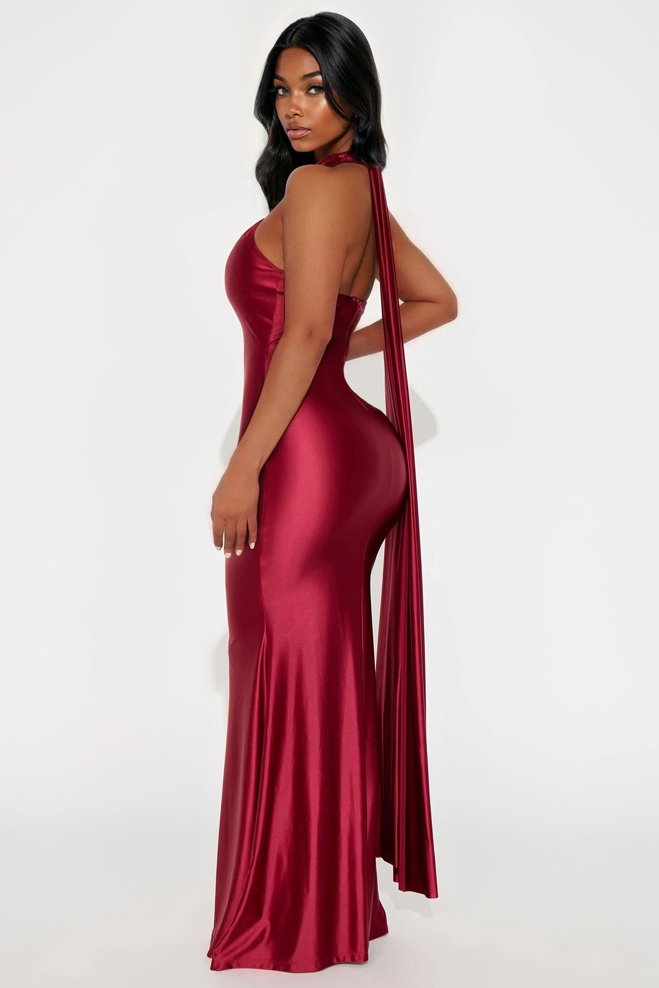 Stained With Love Satin Maxi Gown - Wine