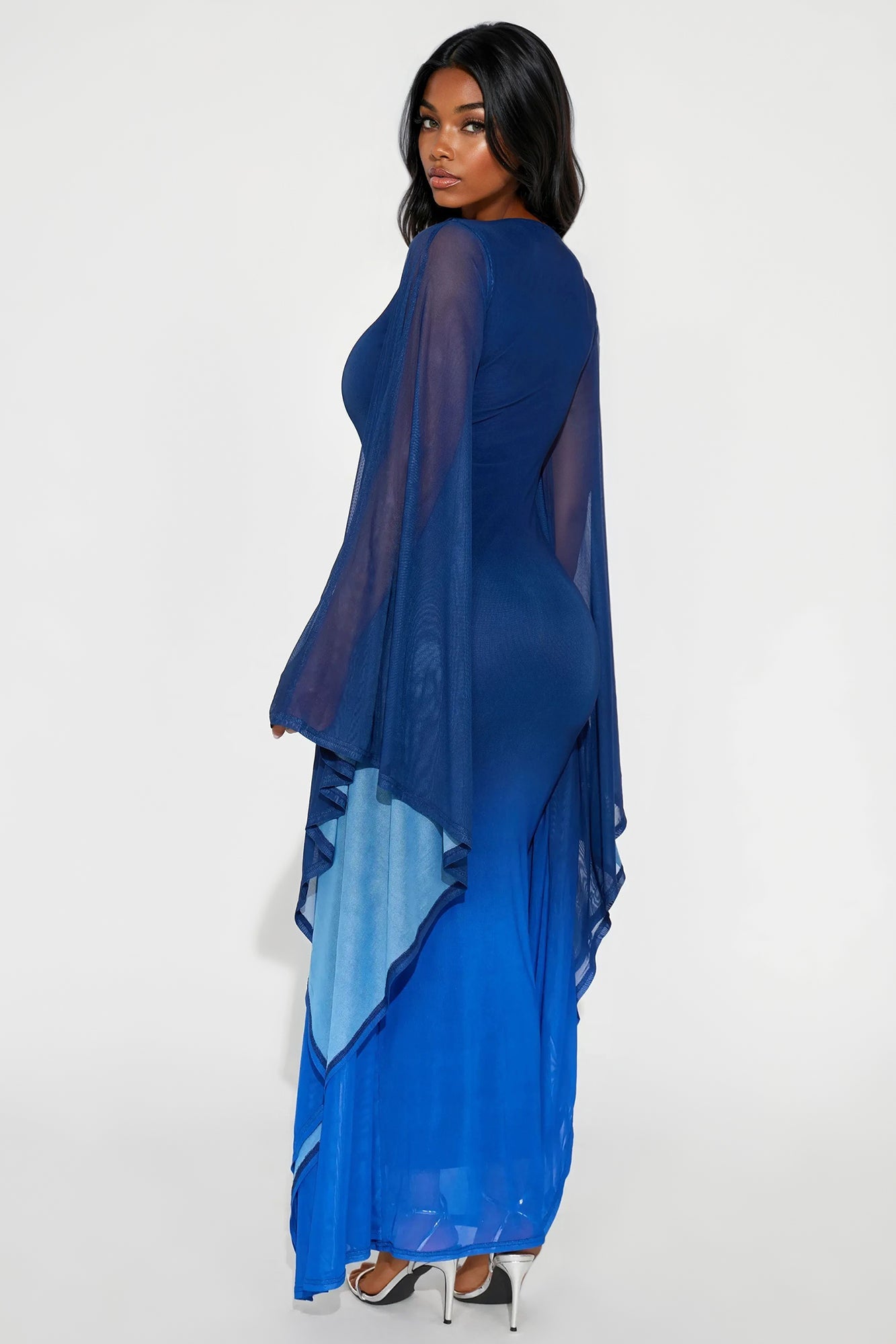Poisoned Love Ombre Mesh Maxi Dress - Navy