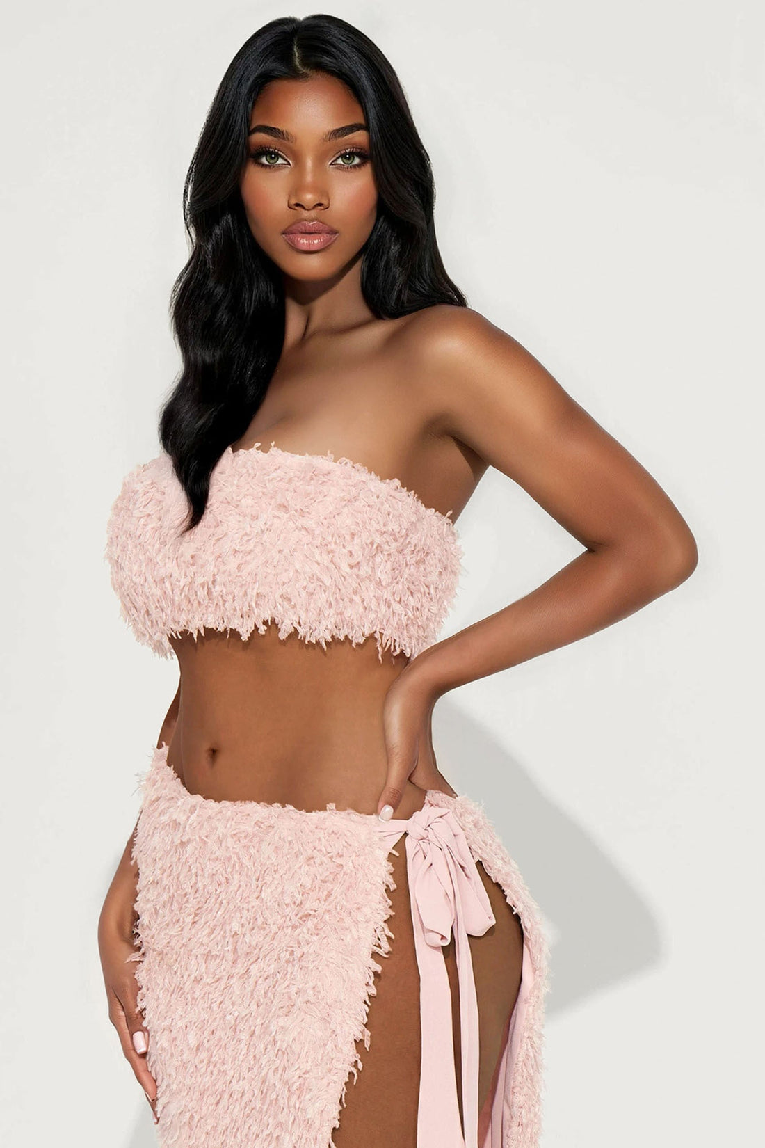 Flirt And Flair Feather Maxi Skirt Set - Pink