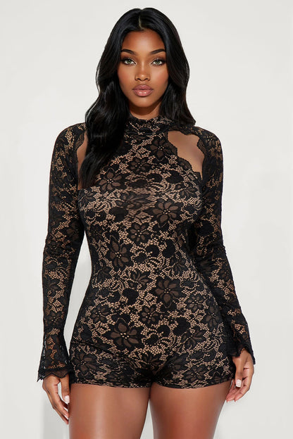 Aria Lace Cut Out Romper - Black