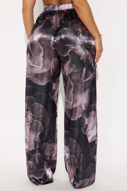 Talia Satin Floral Wide Leg Pant 33 - Grey/combo