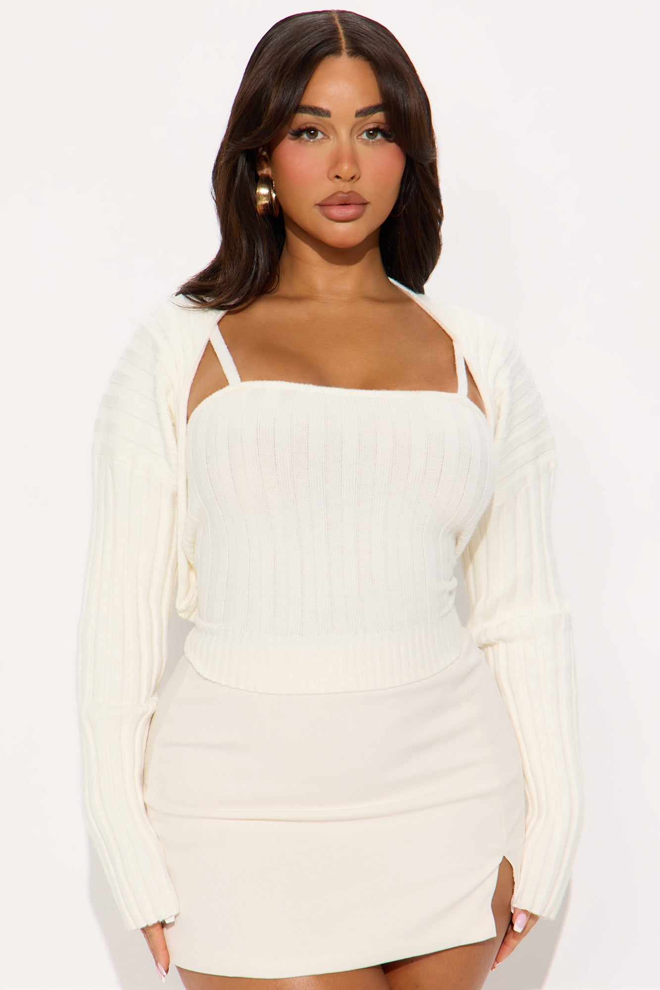 Take Your Time Ribbed 2pc Sweater Set - White