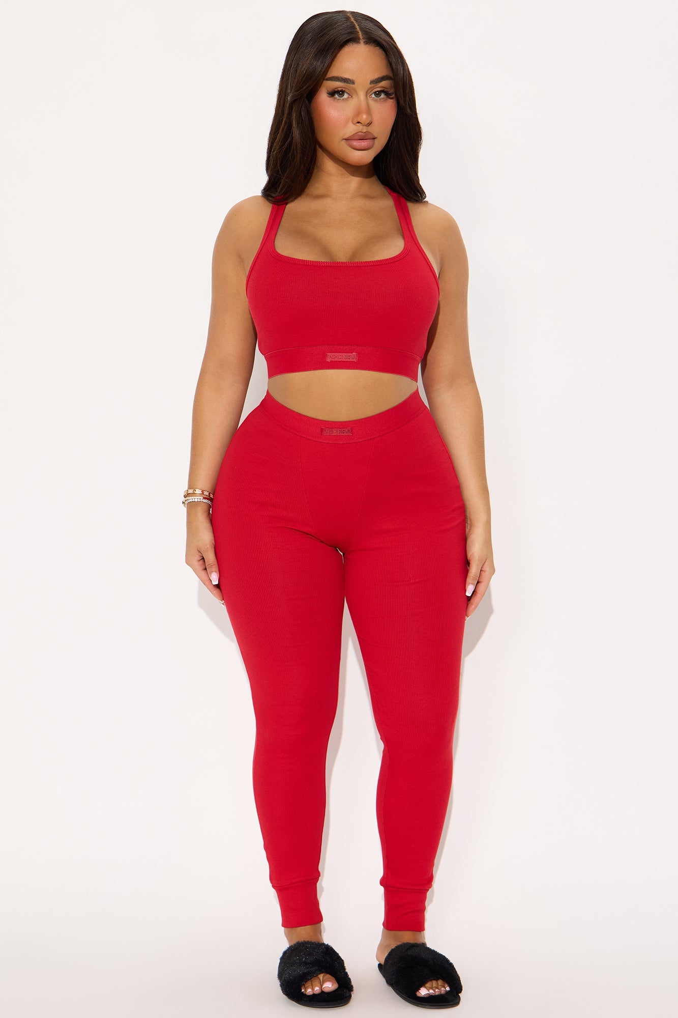FN Mood Racerback Bra And Legging 2 Piece Ribbed Cotton Set - Red