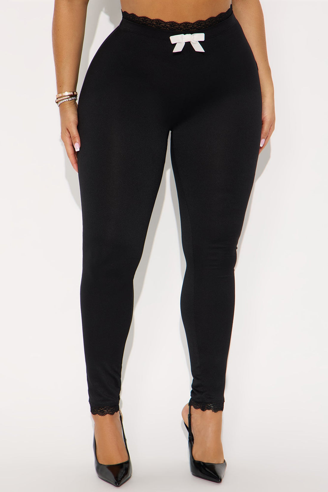 Valentina Solid Lace Trim Legging - Black