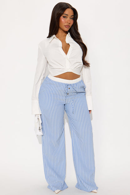 Samantha Wide Leg Contrast Waistband Boxer Pant - Blue/combo