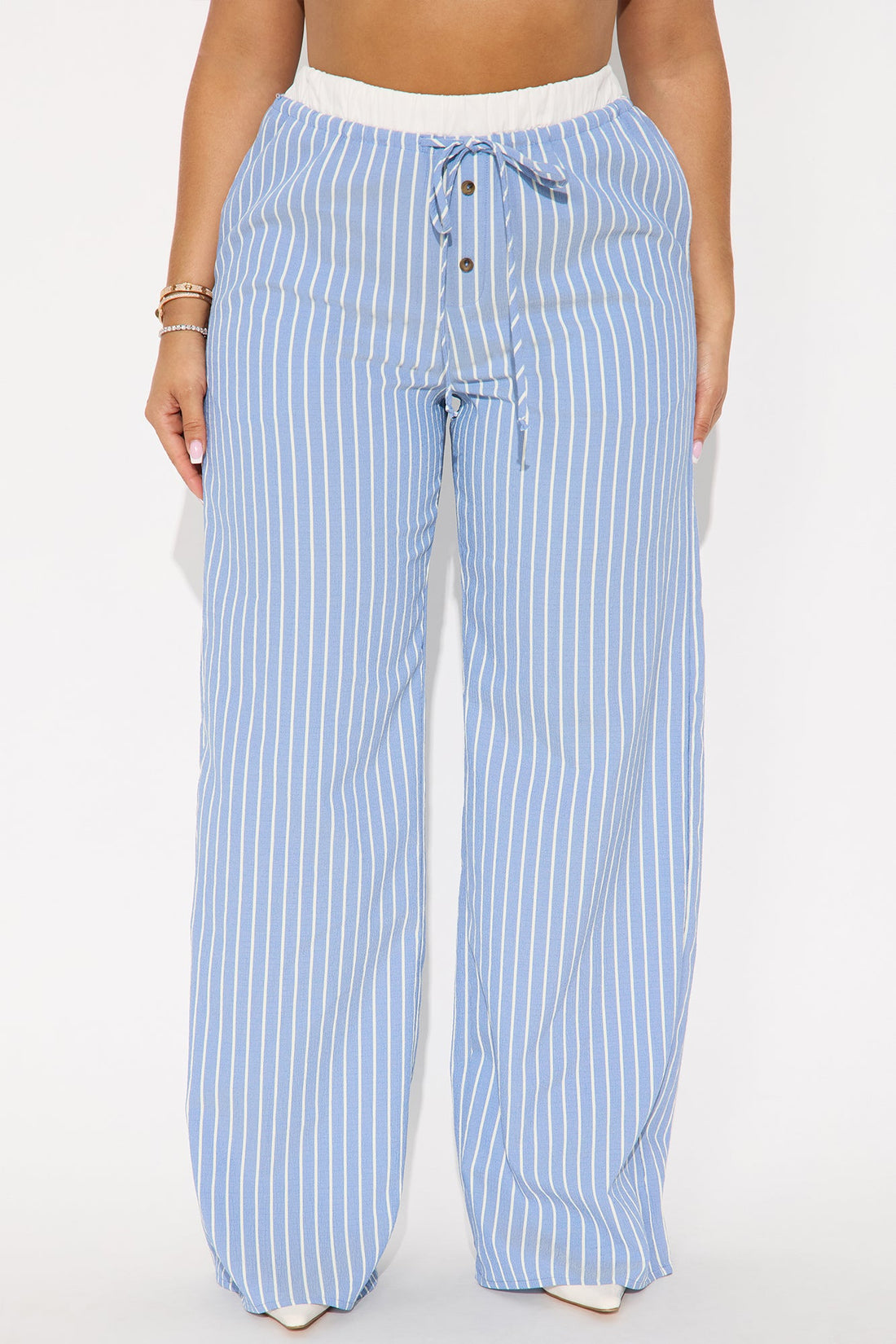 Samantha Wide Leg Contrast Waistband Boxer Pant - Blue/combo