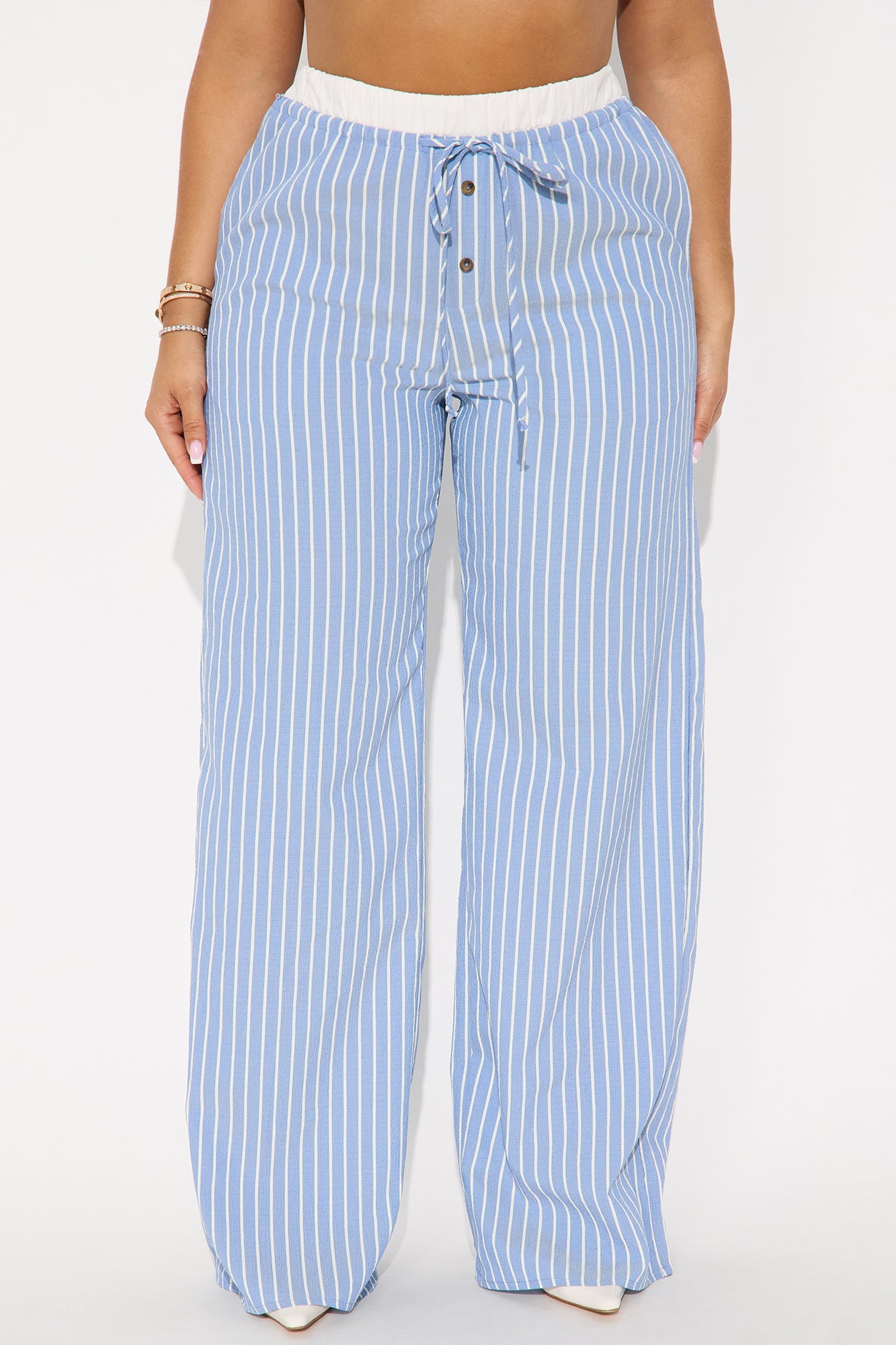 Samantha Wide Leg Contrast Waistband Boxer Pant - Blue/combo