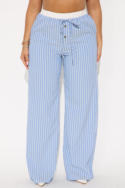 Samantha Wide Leg Contrast Waistband Boxer Pant - Blue/combo