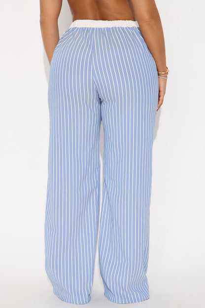 Samantha Wide Leg Contrast Waistband Boxer Pant - Blue/combo