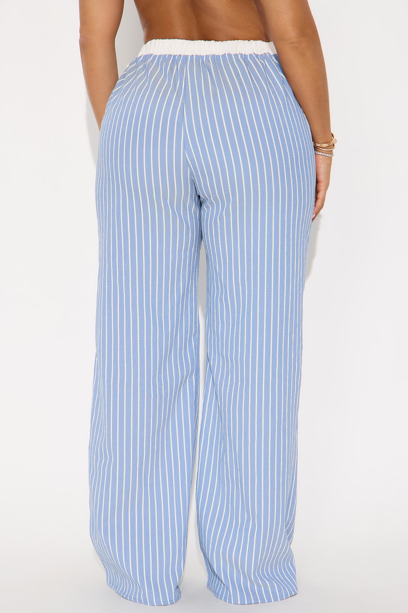 Samantha Wide Leg Contrast Waistband Boxer Pant - Blue/combo