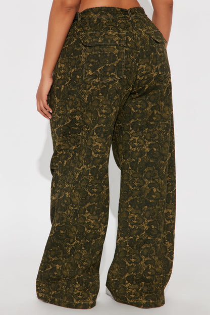 No Other Choice Twill Rigid Wide Leg Leopard Pant 32 - Leopard