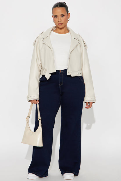 Fast Lane Faux Leather Moto Jacket - Stone