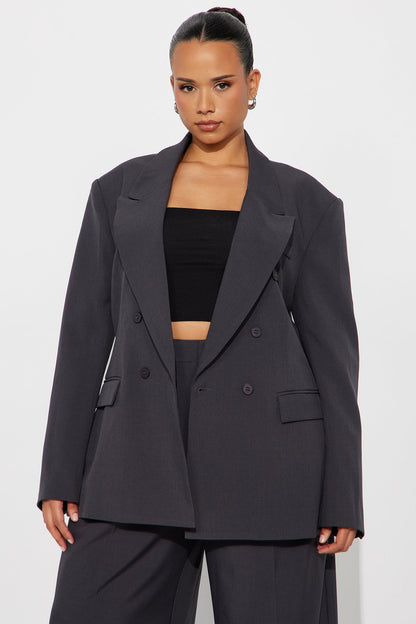 Gemma Blazer Pant Set - Charcoal