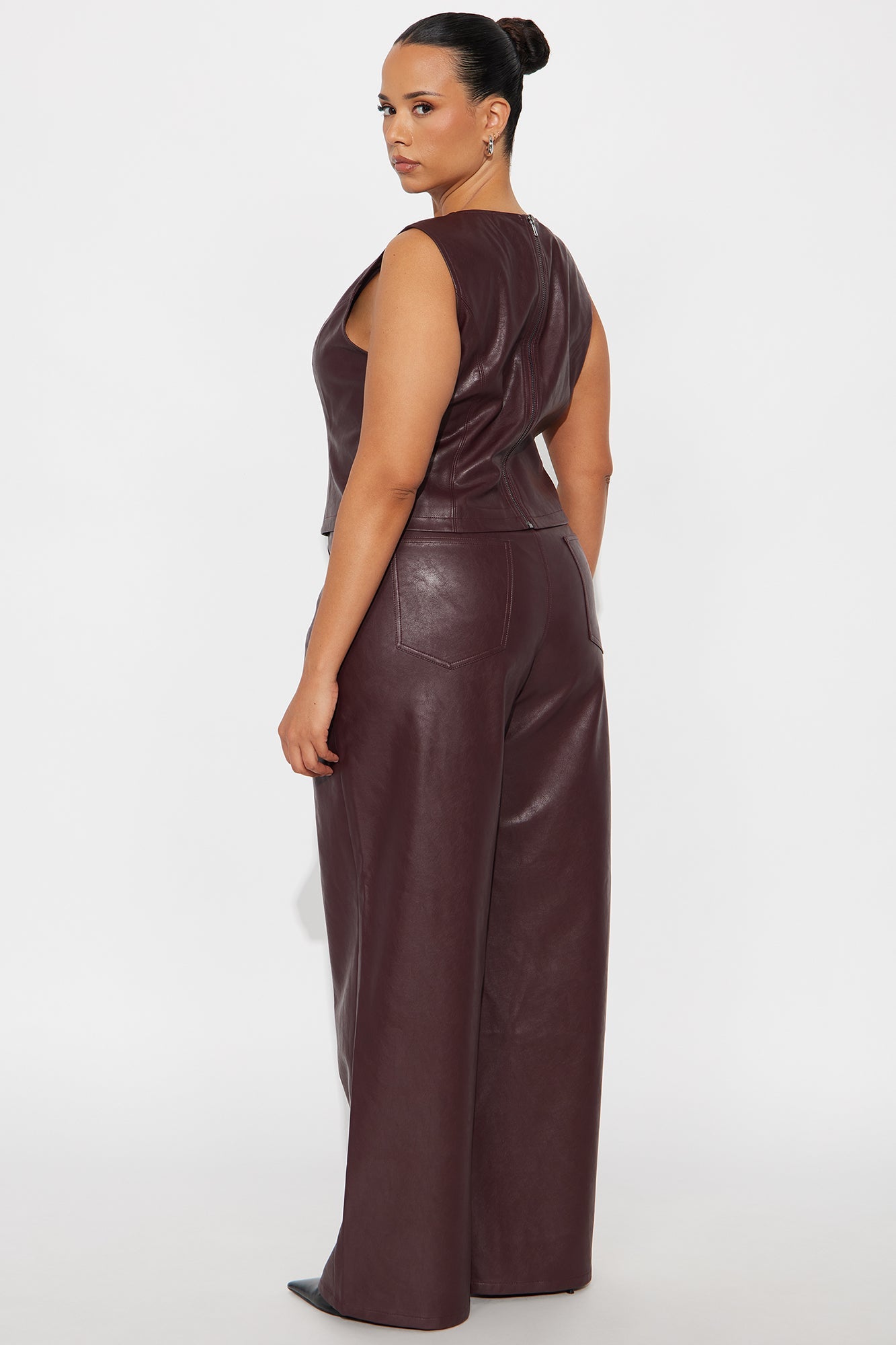 Gianna Faux Leather Pant Set - Plum