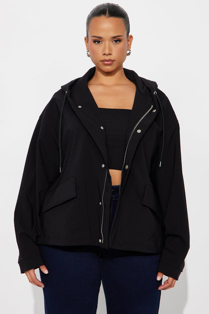 Aiden Nylon Blend Hooded Jacket - Black