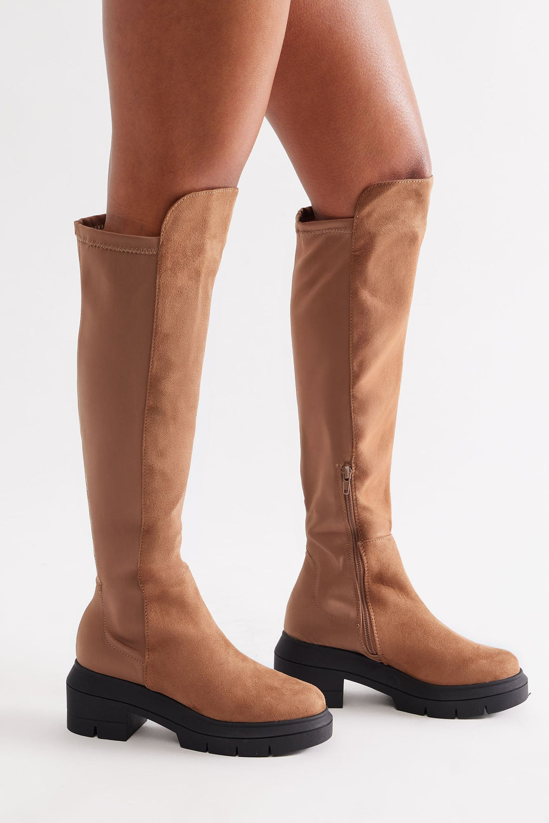 Teddy Knee High Boots - Brown