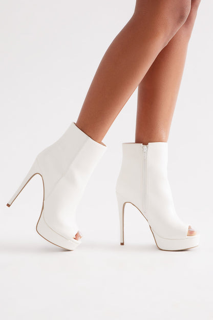 Lettie Peep Toe Stiletto Booties - White