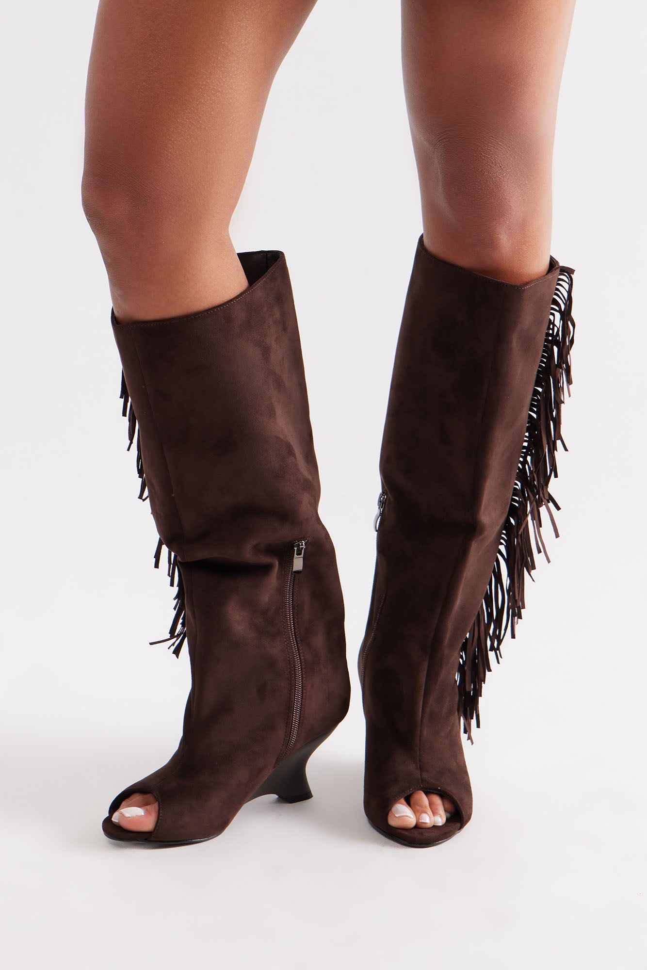 Wallace Tassel Wedge Boots - Chocolate