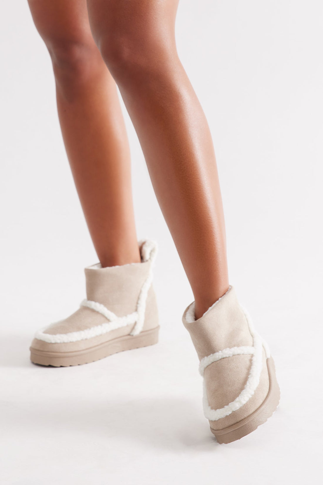 Rockies Fur Trim Booties - Nude
