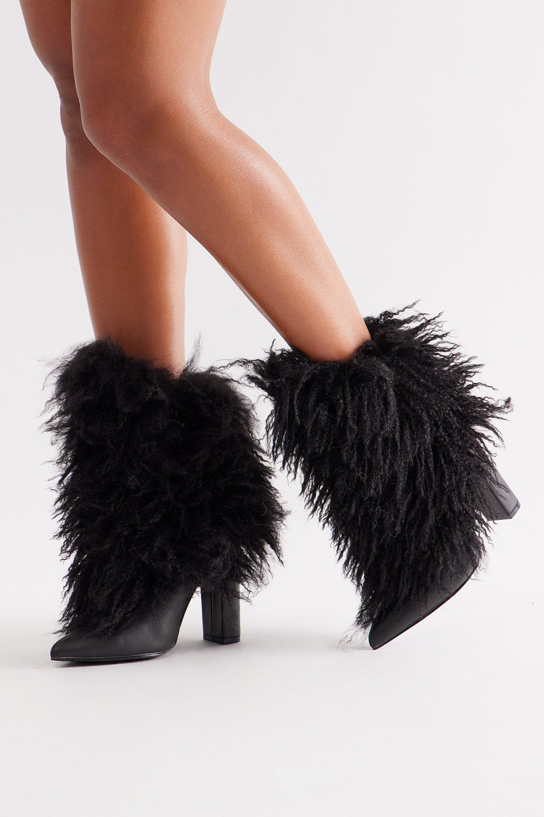 Falls Faux Fur Overlay Booties - Black