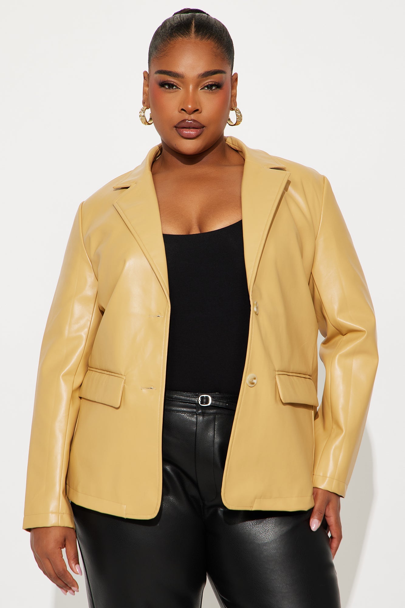 Paige Faux Leather Blazer - Mustard