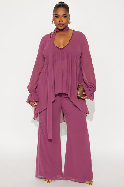 Karina Flowy Chiffon Wide Leg Pant Set - Plum