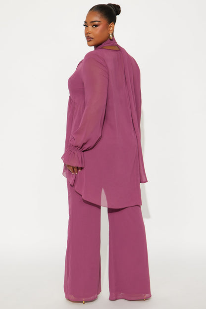 Karina Flowy Chiffon Wide Leg Pant Set - Plum